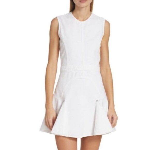 7 For All Mankind Sz XL Dress Denim Sleeveless Flounced Mini White New - Picture 1 of 11